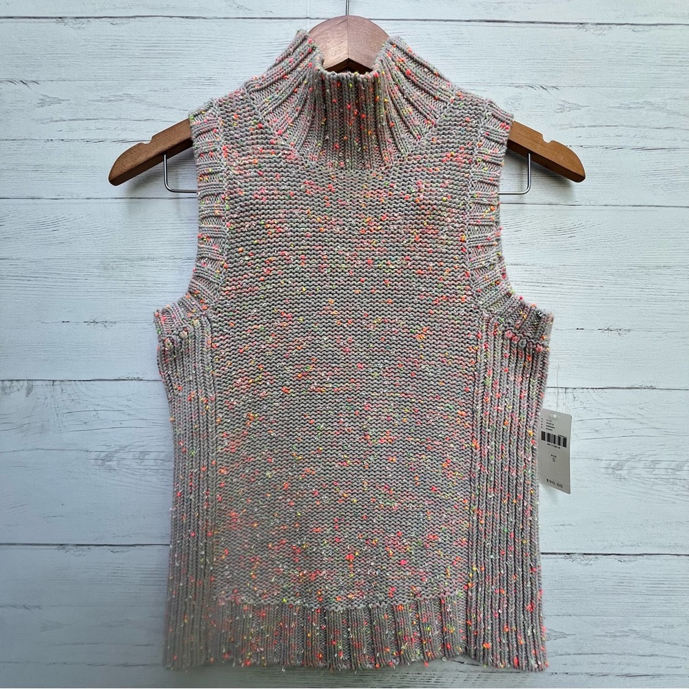 Anthropologie Brea Sleeveless Sweater Vest Neon Confetti Knit Mock Neck Sm NWT